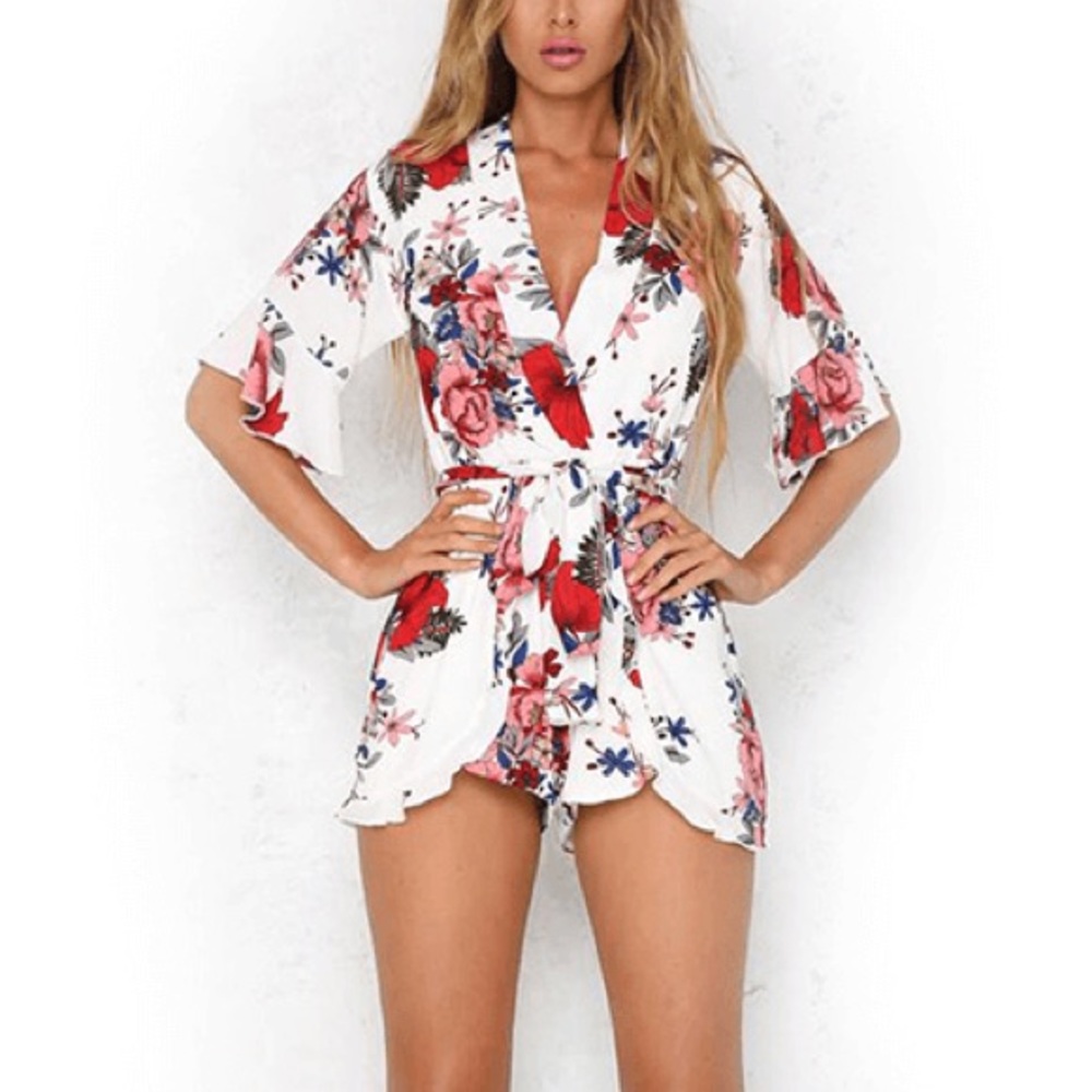 Floral Romper V Neck Wrap Style Playsuit