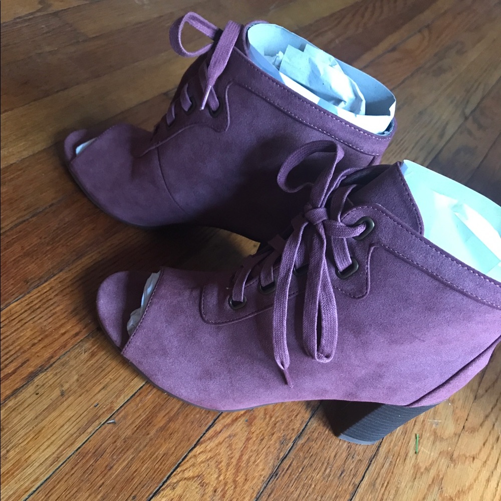 Michael Antonio purple peep-toe ankle booties