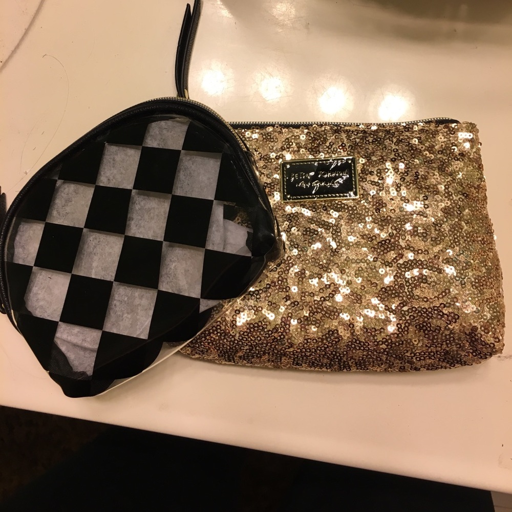 Betsey Johnson glitter clutch and clear bag