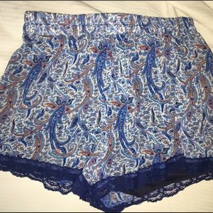 blue and red laced shorts