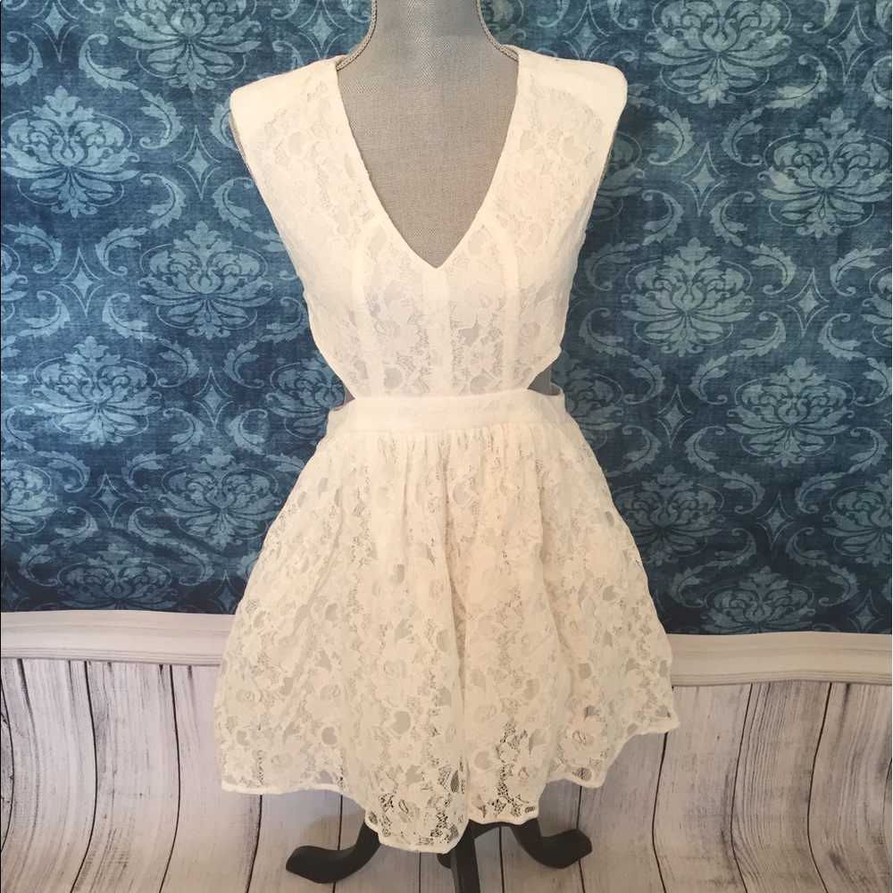 White Lace Cutout Dress
