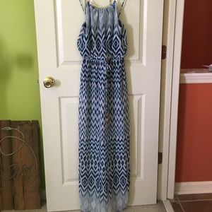 Maxi Print Dress with Gold Neck Detail