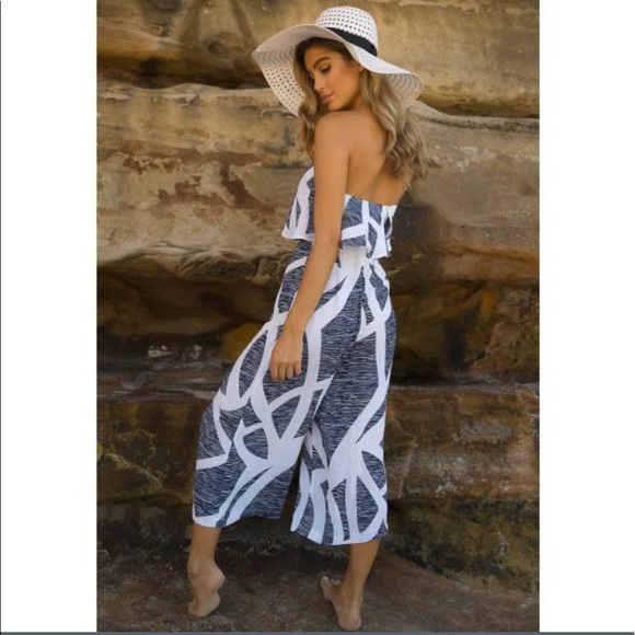 NEW Capri WideLeg Romper Jumpsuit Strapless Ruffle - Picture 2 of 4