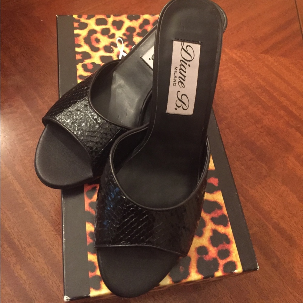 Black kitten heel mules