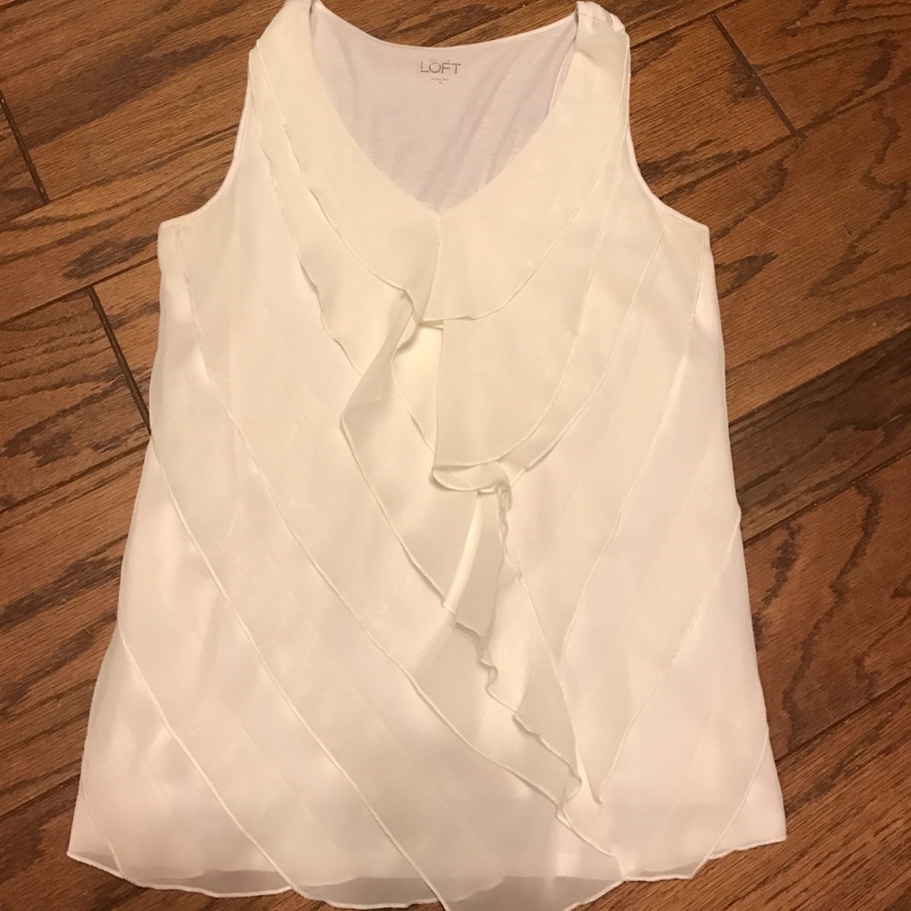 Loft cream tank with sheer overlay