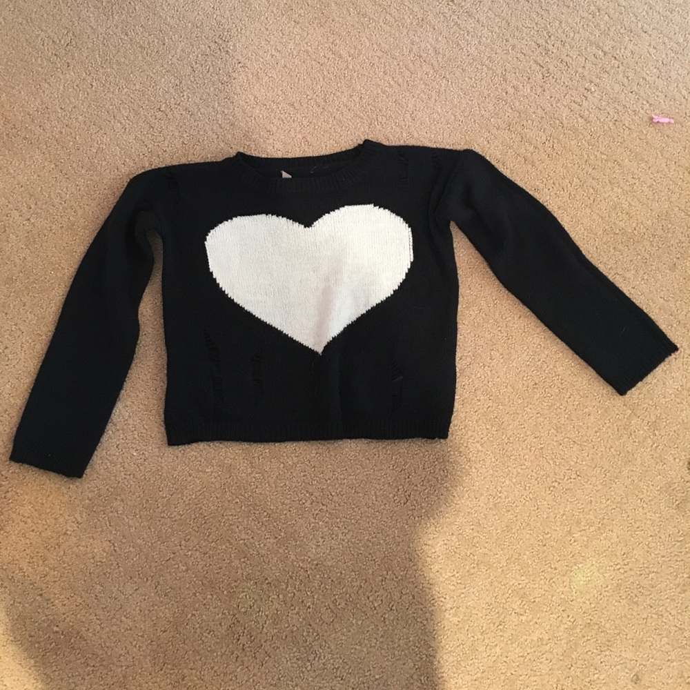 Girls black and white heart sweater.