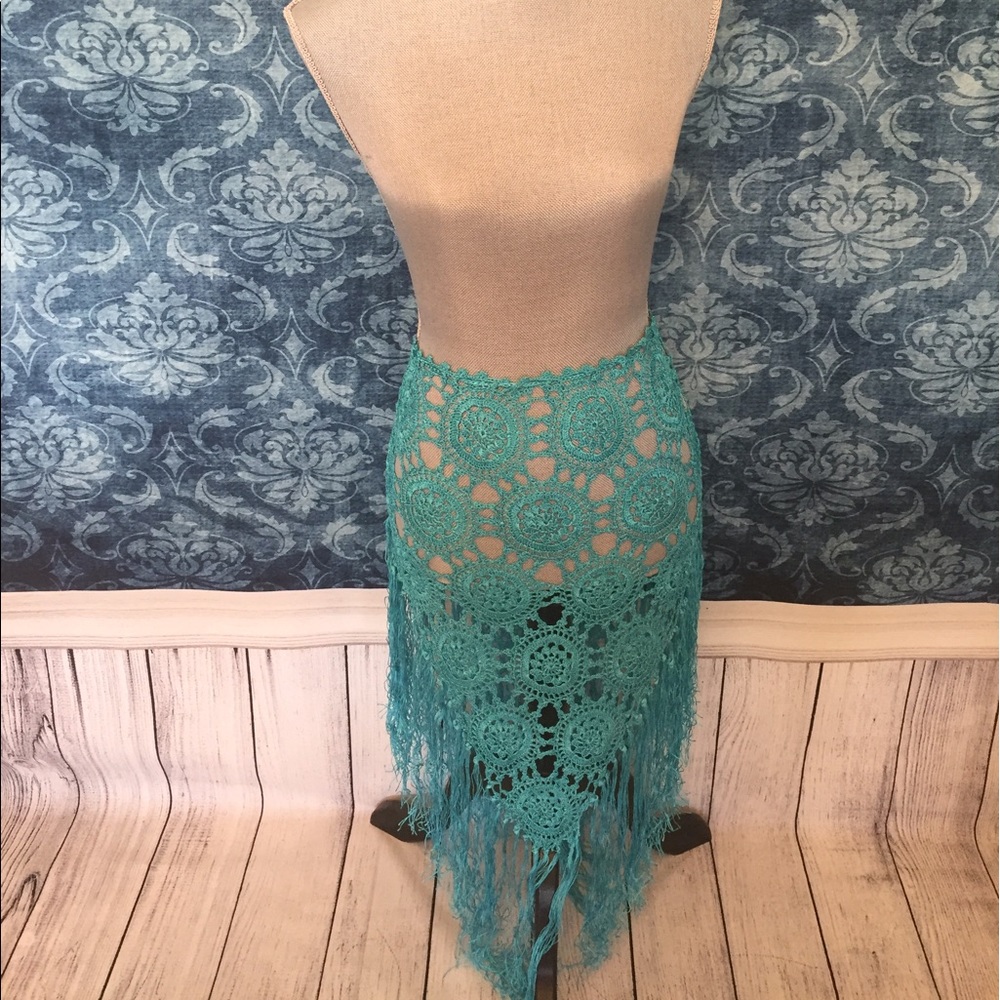 Aqua crochet skirt
