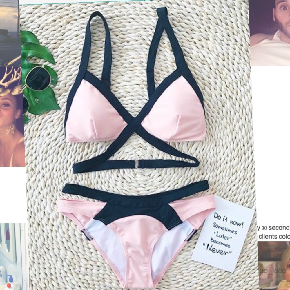 Sweet kiss bikini set in blush/black NEW WITH TAGS