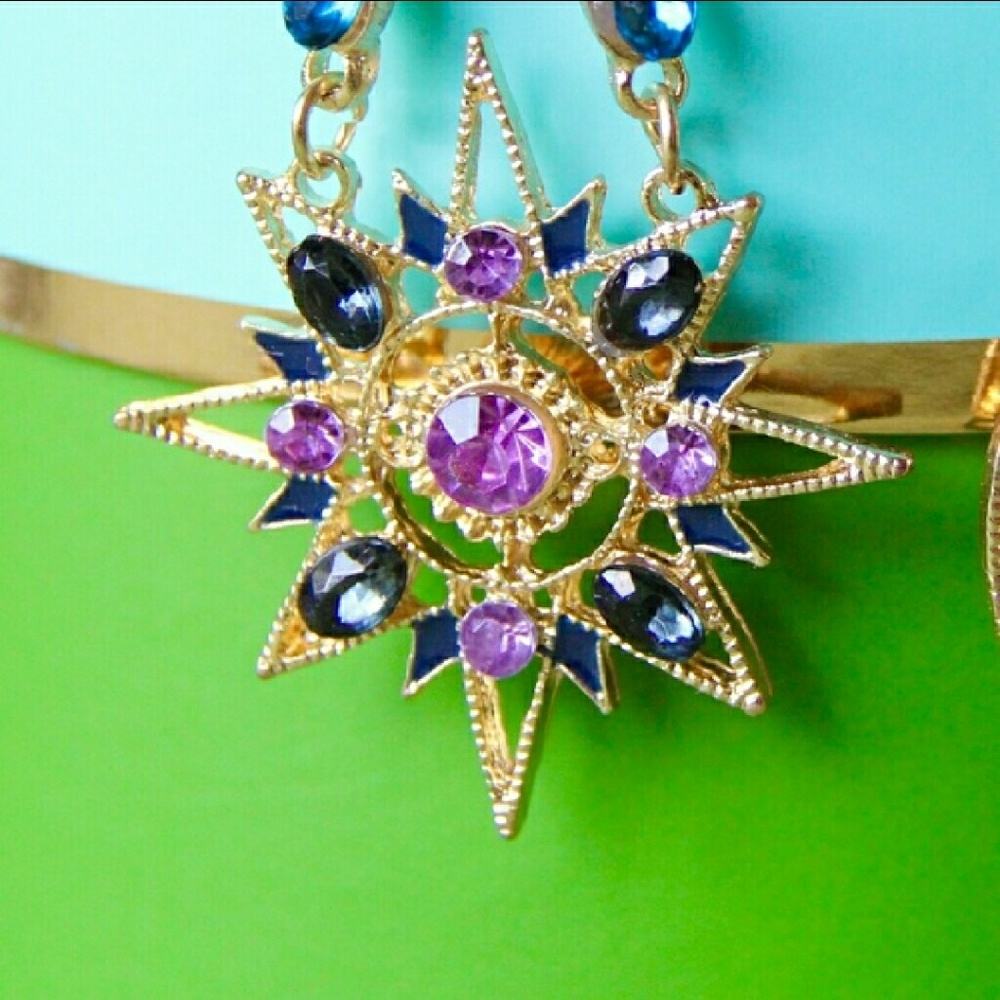 Moon & Stars Gold Rhinestone Boho Earrings - Picture 3 of 3