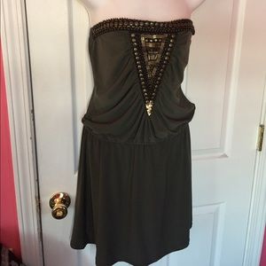 Halter dress army green blk bronze detail