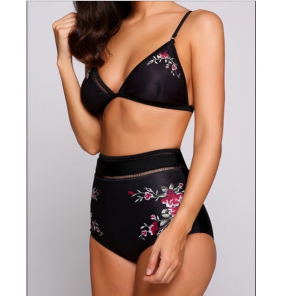 Black High Waisted floral Bikini - Picture 2 of 6