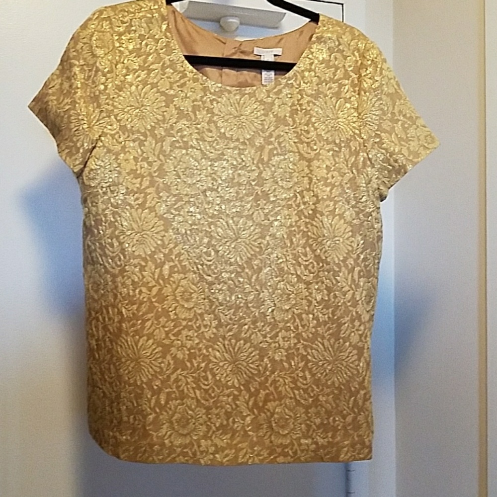 J. Crew gold flocked flower top