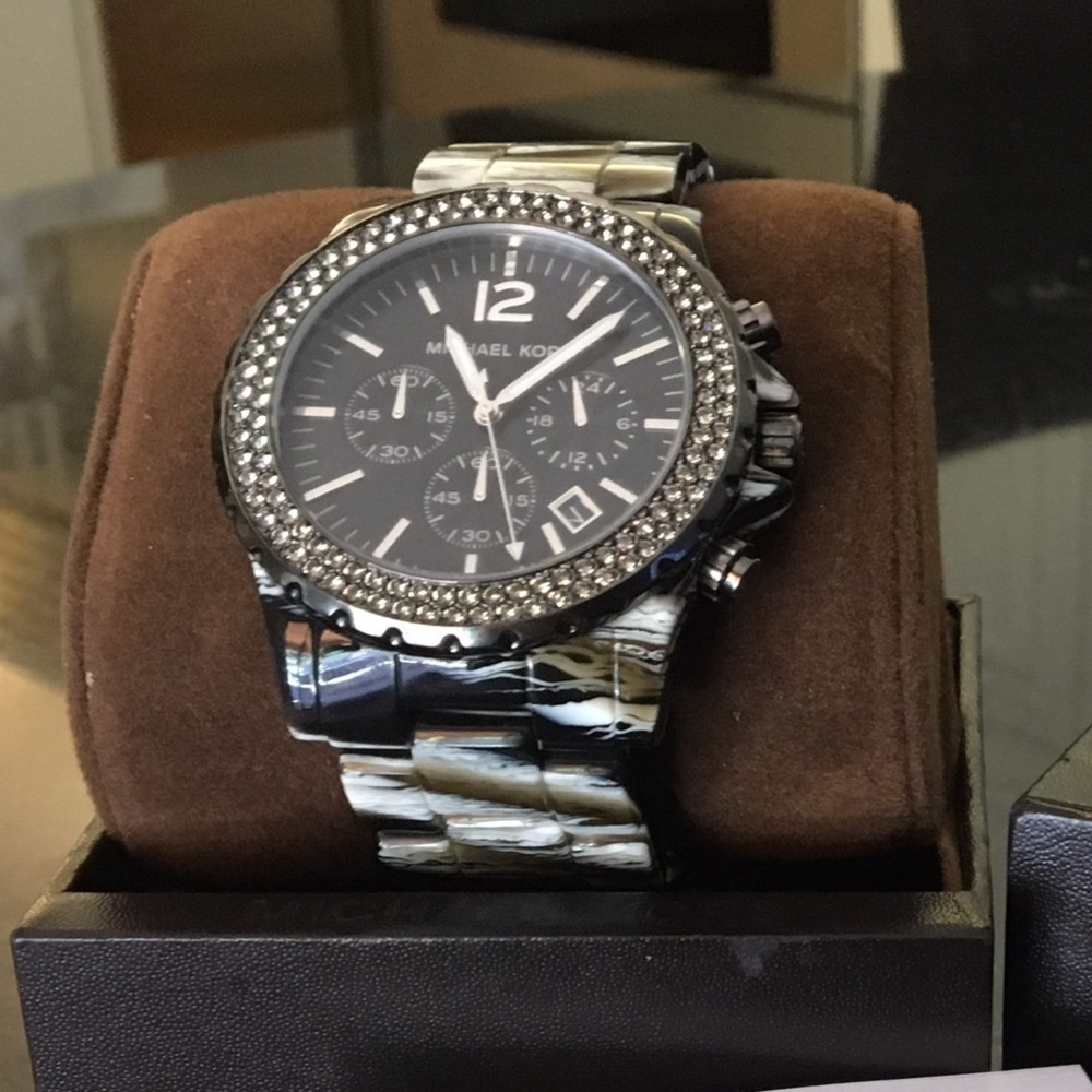 New Michael Kors Ladies Zebra and Gunmetal Watch
