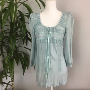 Free People Light Blue Lace Peasant Top Blouse