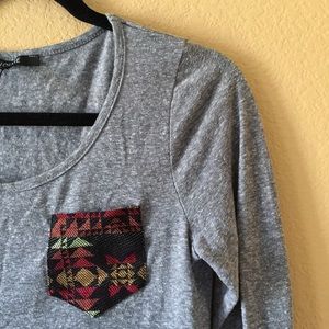 Nollie Gray Long Sleeve Top With Tribal Patch