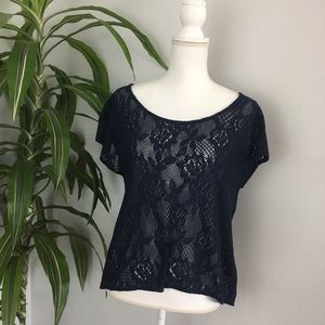 Lucky Brand Navy Blue Lace top