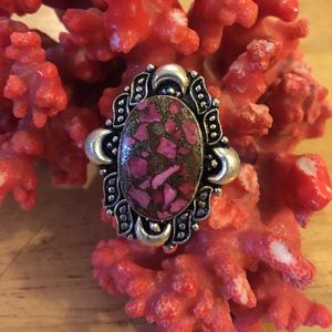 925 copper pink turquoise ring