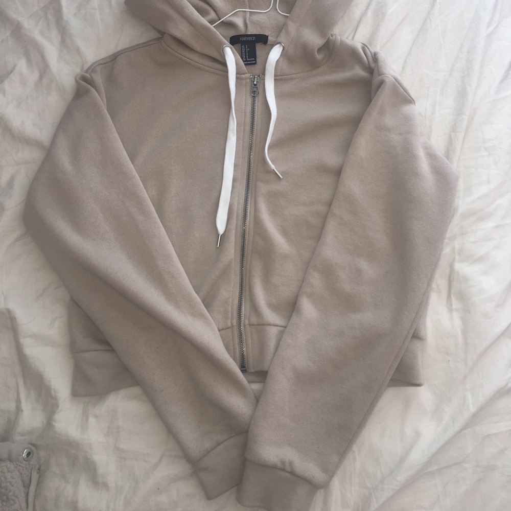 Beige Cropped Hoodie
