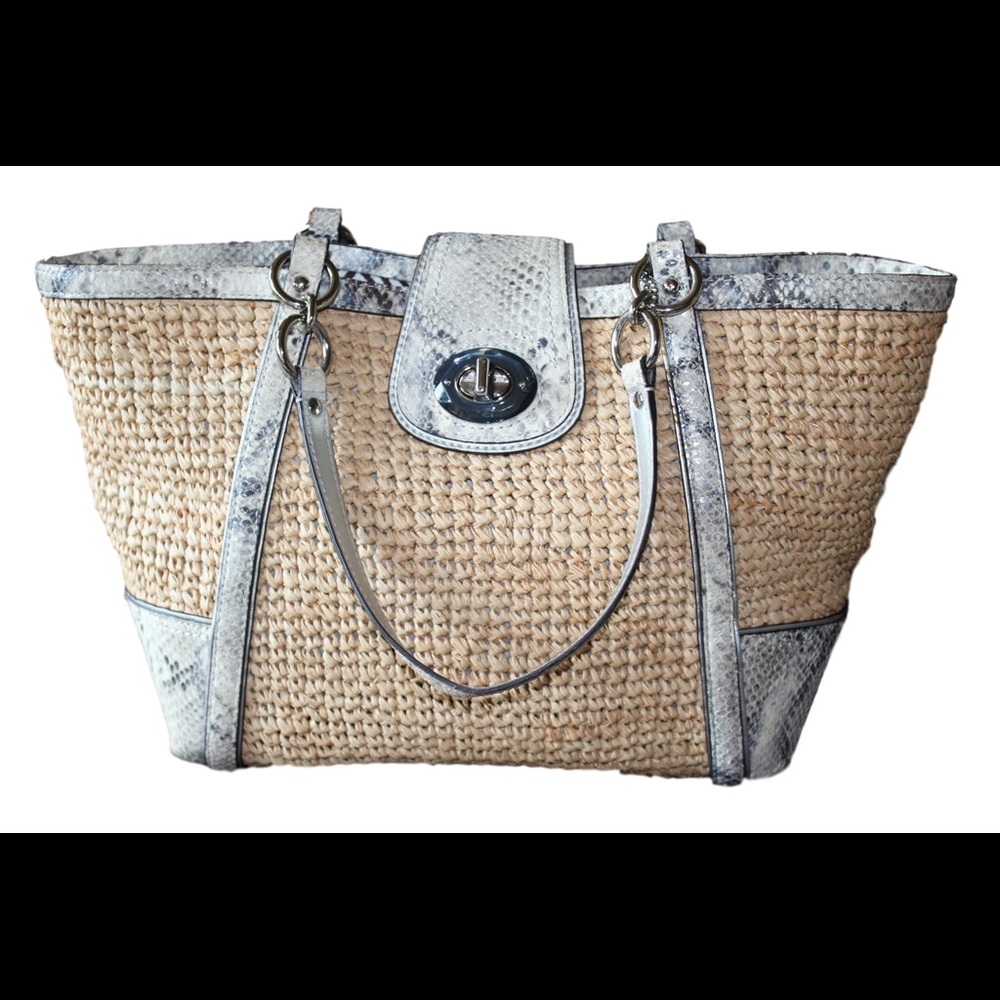 COACH Hampton Straw and Python Tote