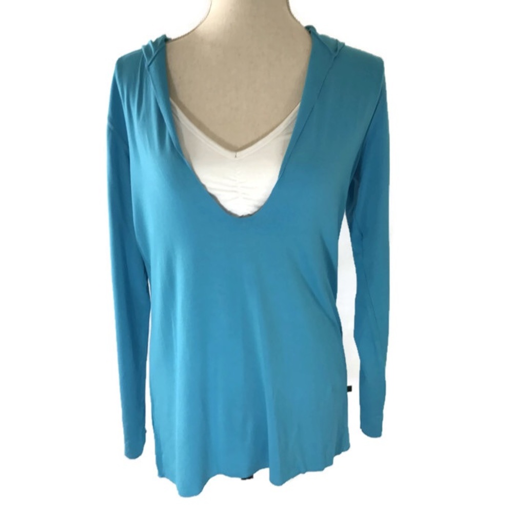 V-Neck Casual Hoodie Blue Bamboo Cotton