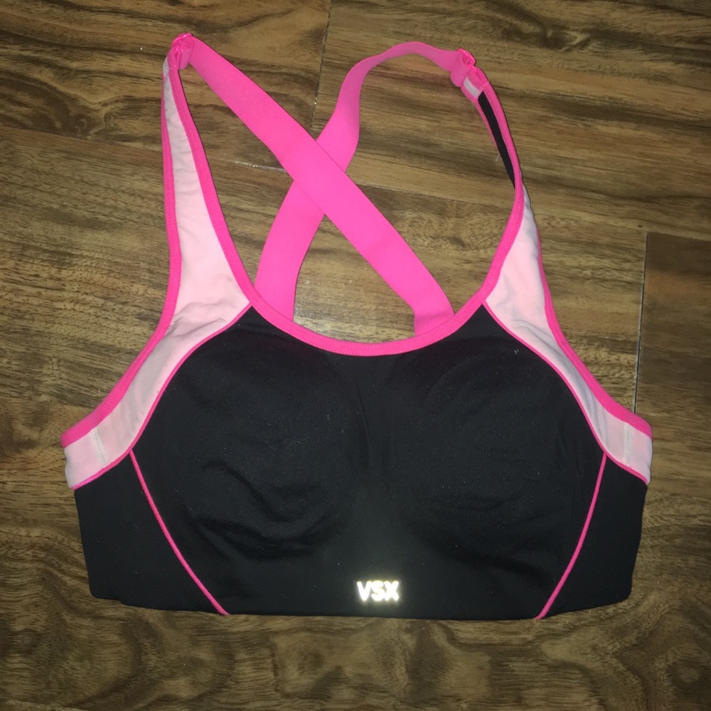 Pink and black cross back VS sport bra- 34B