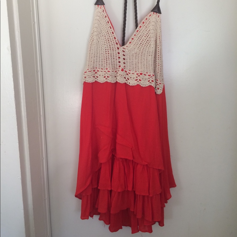 Crochet Red Ruffled Tank Top