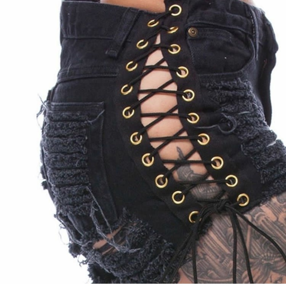 BRAND NEW black ripped side lace denim shorts !