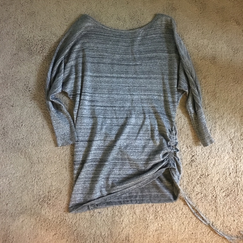 silver & gray striped cinched side sweater