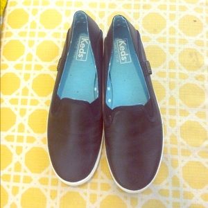Black leather Keds, slip one, size 7