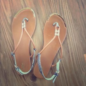 Mossimo Tan Sandals with Snakeskin straps Sz9