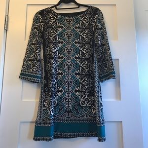 Gorgeous, teal black and white sheath tunic, WHBM