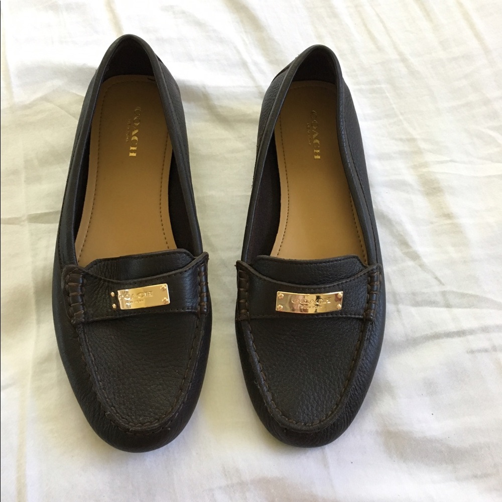 Coach dark brown leather flats