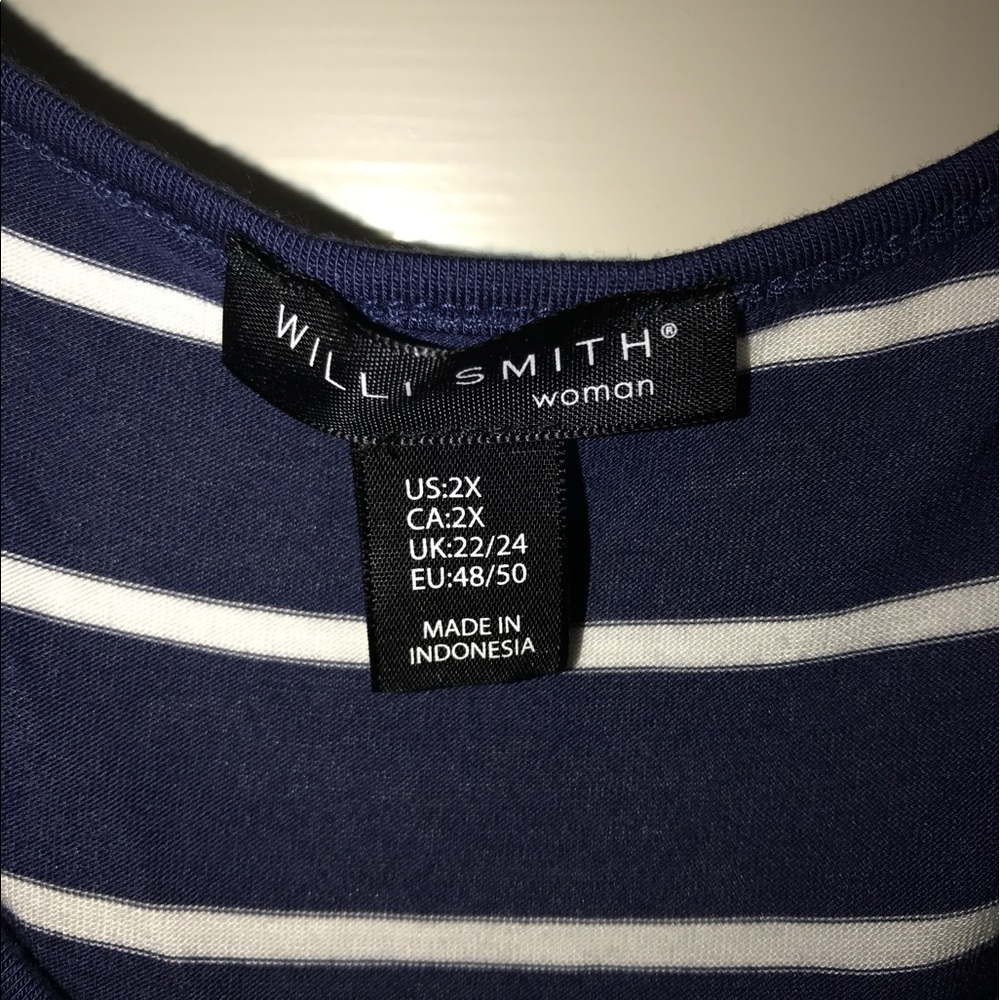 Plus size Navy w/white steipes knit side-tie top - Picture 2 of 2