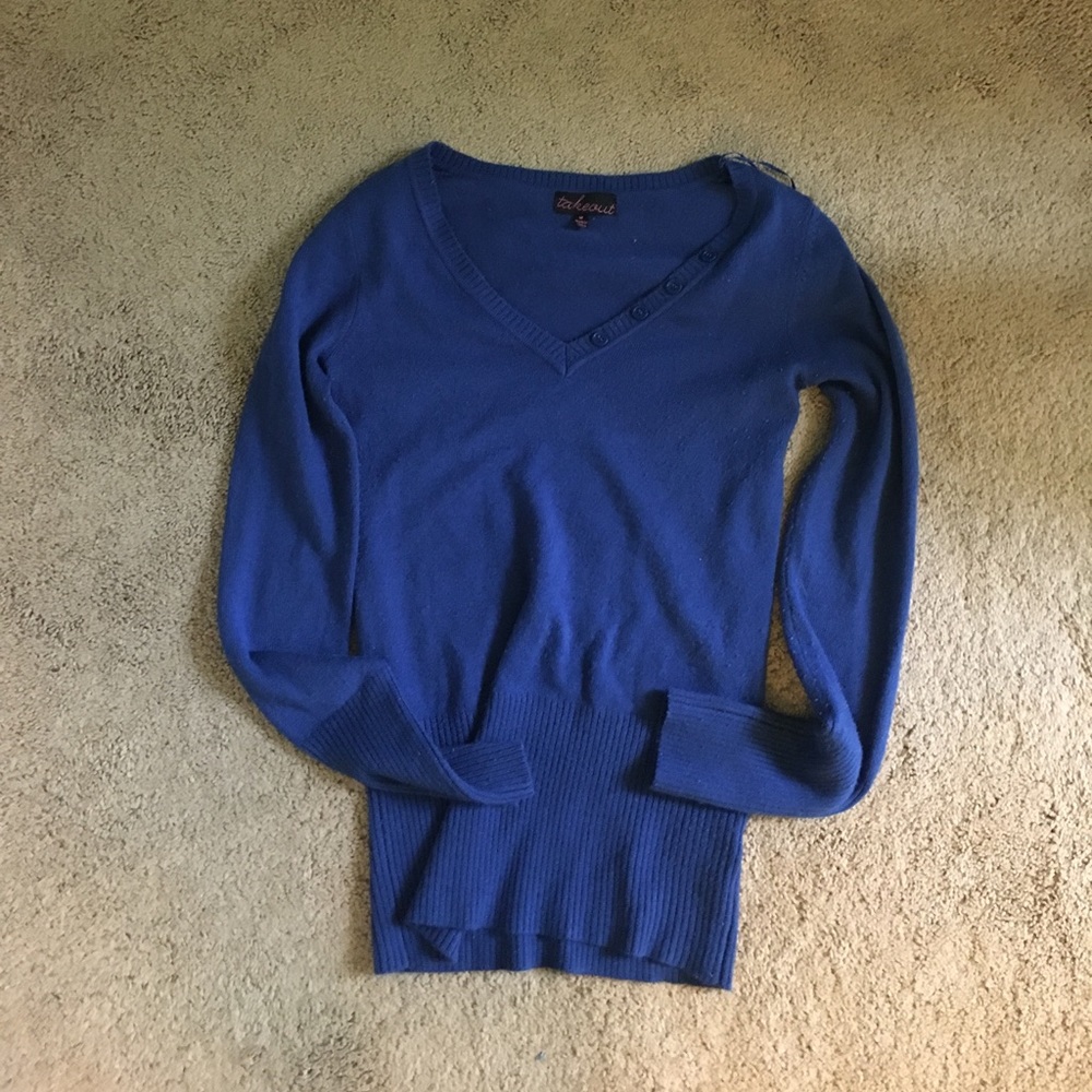 Button v neck sweater royal blue