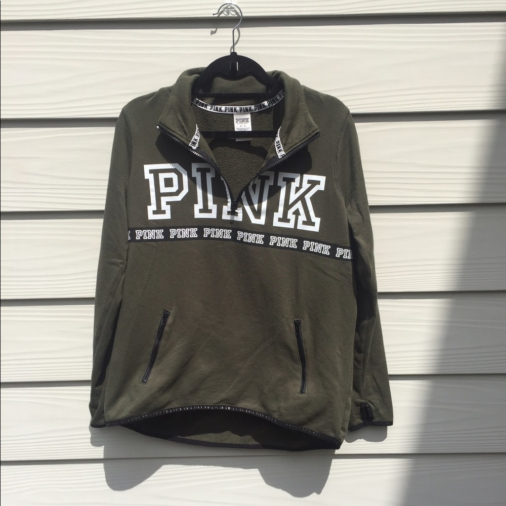 VS PINK 1/4 zip army green sweatshirt