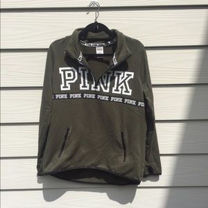 VS PINK 1/4 zip army green sweatshirt