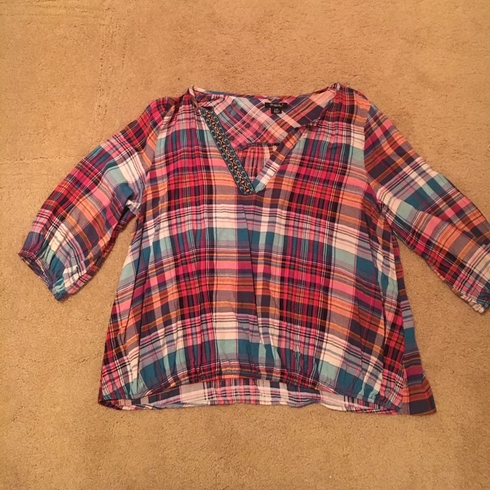 Plaid 3/4 sleeve Tshirt