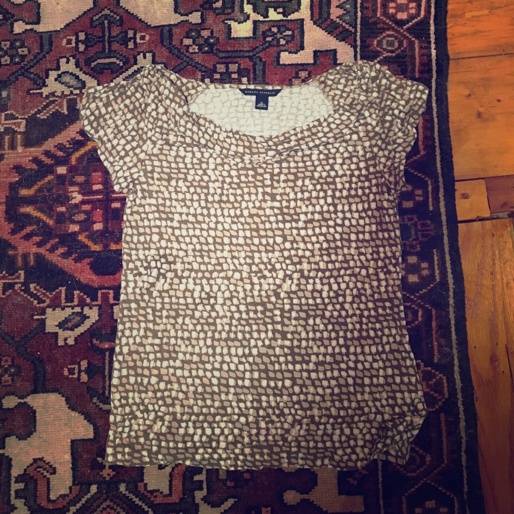 Banana Republic Brown and Cream Wide Neck Top M