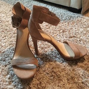 Calvin Klein suede heels w/toe and ankle strap,7.5