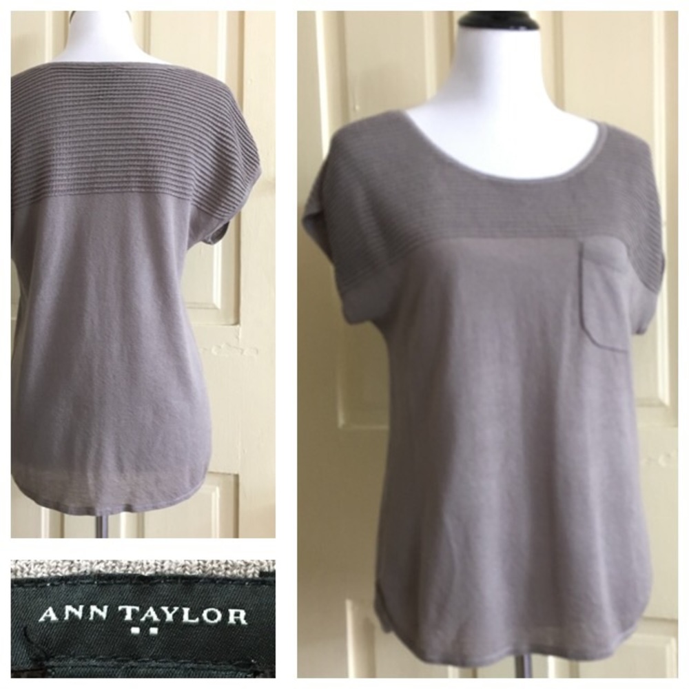 Ann Taylor Taupe Short Sleeve Knit Tee (M) - Picture 1 of 8