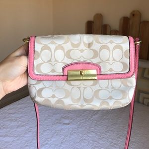 Coach Ivory Gold and Pink Shoulder Cross Body Bag