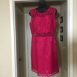 Hot pink lace cocktail dress