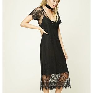Sheer Calf-Length Lace Dress & Knit Mini Dress
