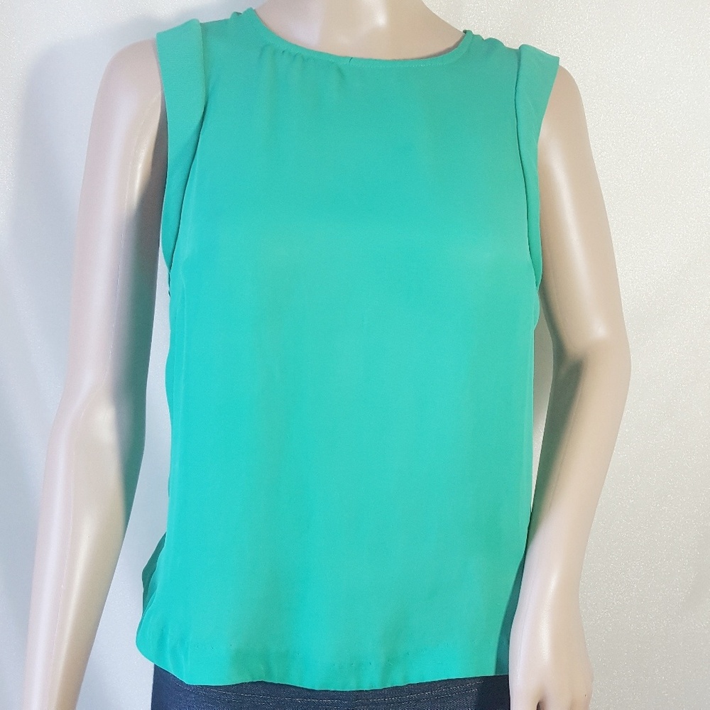 Womens Sz S Blouse Green Sleeveless Back Zip