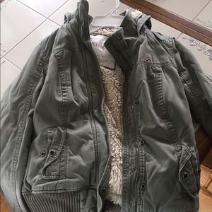 Hollister Sherpa Lined Jacket- Olive Green M