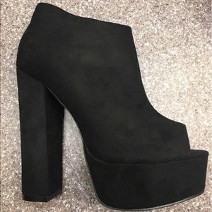 Black Platform Peep Toe Booties