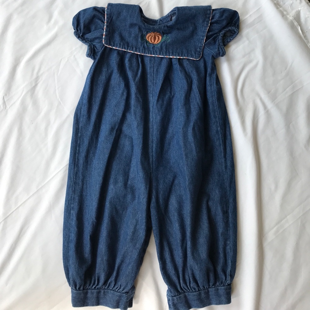 Denim bubble with embroidered pumpkin, size 2