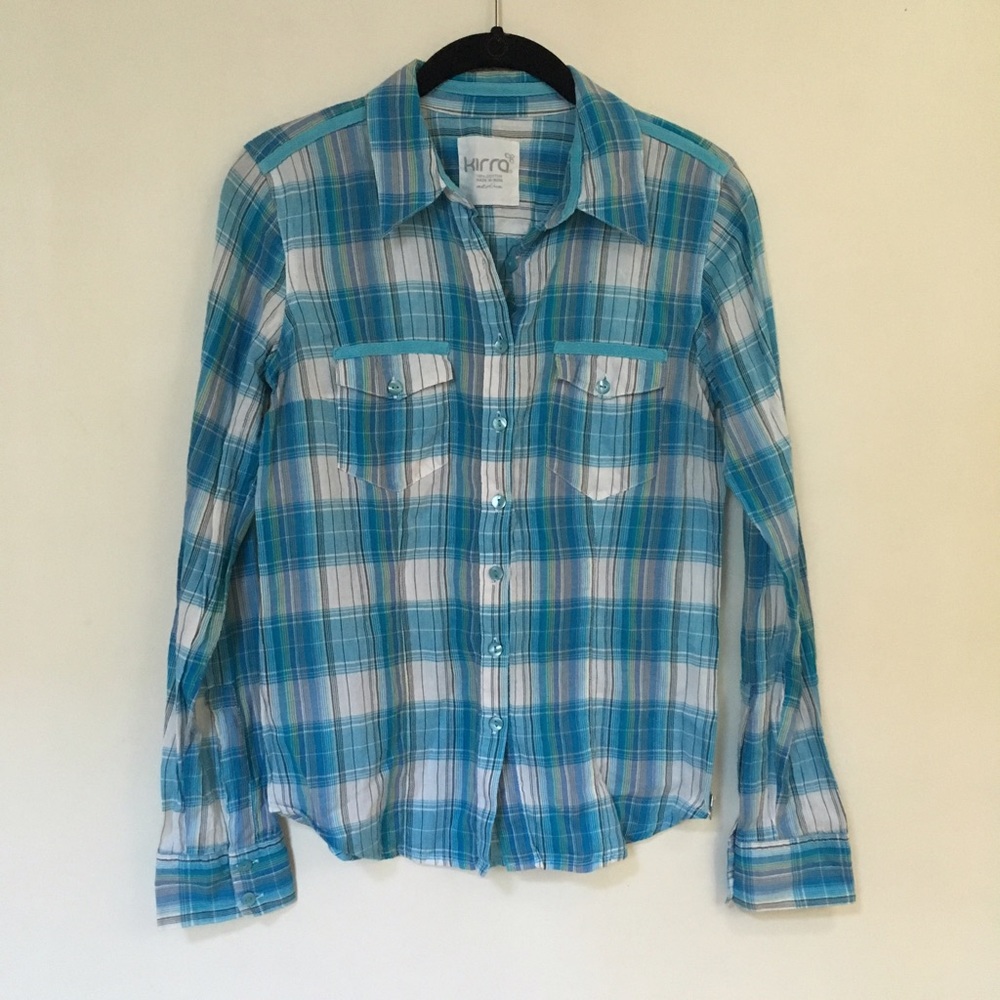 Pacsun Kirra Blue Plaid Button Up Top