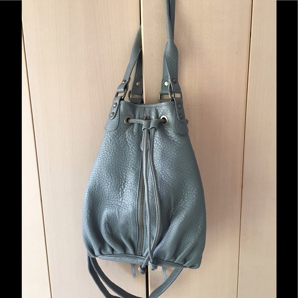 Grey leather purse.