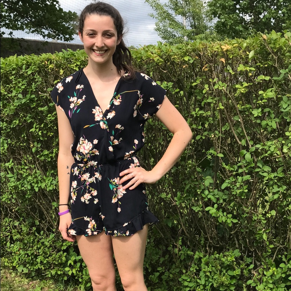 Navy and floral romper